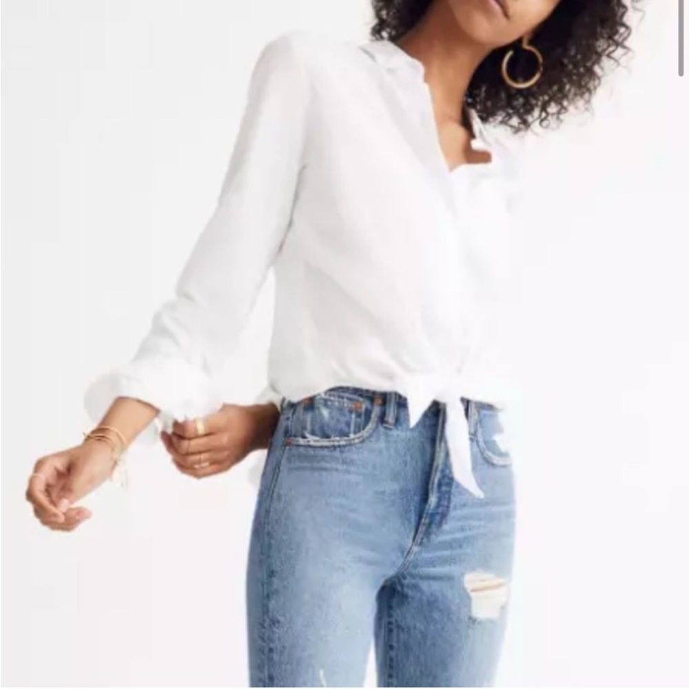 Madewell White Tie-Front Button-Down Shirt